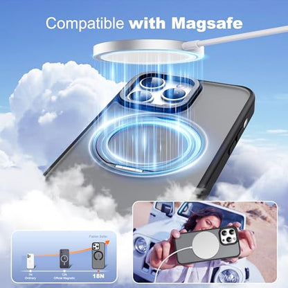 for iPhone 14 Pro Max Case with 360° Spin Magnetic Stand,Black | iPhone 14 Pro Max Phone Case 6.7",Spin Magnetic Ring Stand,Compatible with MagSafe,Military Protection,Translucent Matte - color: Black, size: iPhone 14 Pro Max