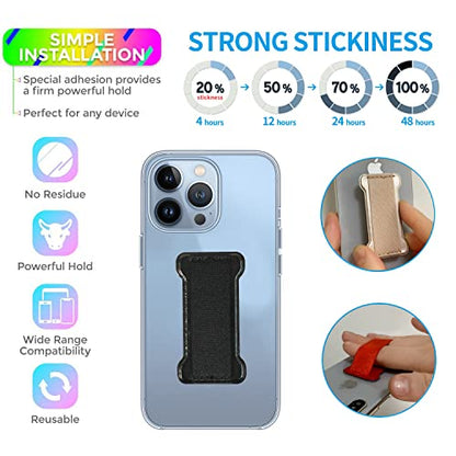 Phone Grip Holder for Hand, Universal Finger Strap Phone Holder, Finger Selfie Grip Compatible with Most Smartphones (PU Black) - 2Pack - color: PU Black