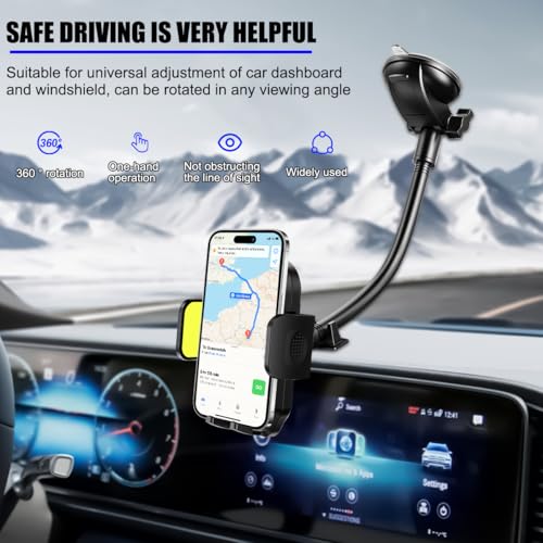 Gooseneck Phone Mount for Dash, Vent or Windshield, Yellow