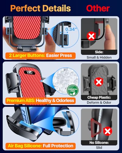 YRU【True Military-Grade Safety & Patent Certs】360°Rotation Car Phone Holder【100+LBS Strong Suction & Clip】Windshield Dash Vent Cell Phone Mount Cradle for iPhone17 16 Pro Max Truck Samsung, Light Red - color: Light Red