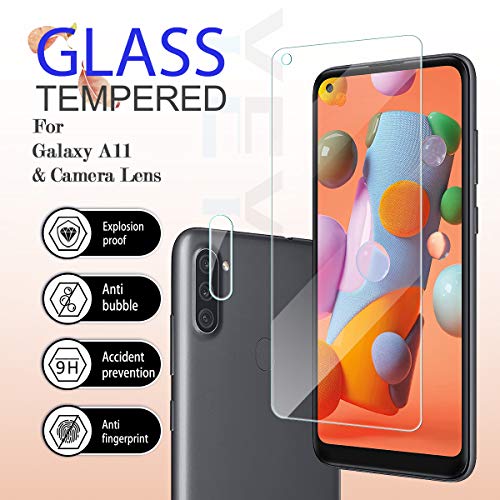 Galaxy A11 HD Clear Tempered Glass Screen Protector + Camera Lens Protectors, [2+2 Pack] [3D Glass] [Anti-Glare] [Bubble-Free] Screen Protector Glass For Samsung Galaxy A11 - size: Galaxy A11