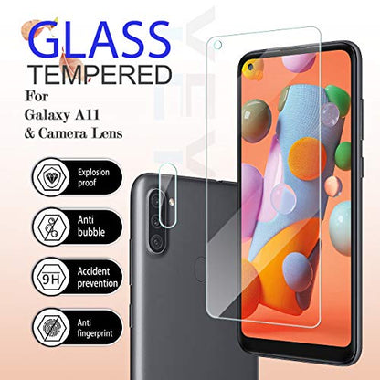 Galaxy A11 HD Clear Tempered Glass Screen Protector + Camera Lens Protectors, [2+2 Pack] [3D Glass] [Anti-Glare] [Bubble-Free] Screen Protector Glass For Samsung Galaxy A11 - size: Galaxy A11