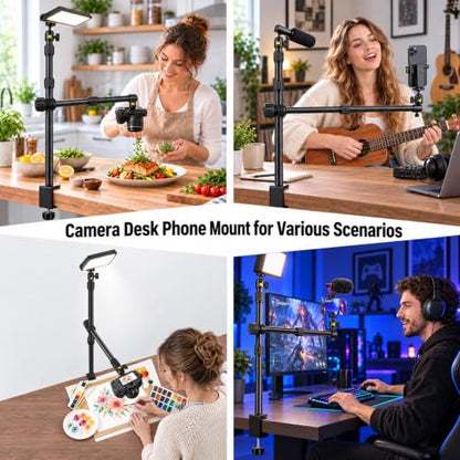 Camera Desk Mount Table Stand with Magic Arm and 1/4" Ball Head, Phone Desk Mount, Overhead Webcam Mount, Adjustable Light Stand Tabletop C Clamp for DSLR Ring Light Live Streaming Photo Video - color: OS03