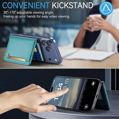 Vinich for MagSafe Wallet Magnetic RFID Blocking Card Holder, Bluish Green - color: Bluish Green