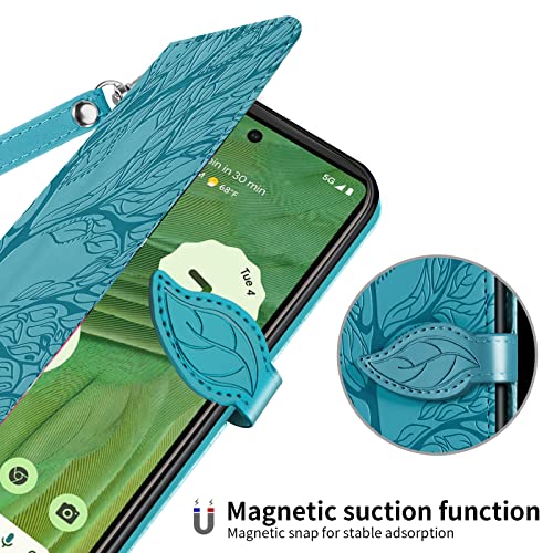 Wallet Case for Google Pixel 7 with Card Holder/Slot,PU Leather Folio Flip Shell [Kickstand][Magnetic Closure][Wrist Strap] Shockproof Cover Fit Google Pixel 7, Turquoise - color: Turquoise, size: Google Pixel 7