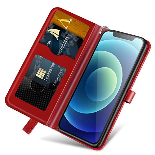 Wallet Case for iPhone 12 Mini 5.4" with Card Holder,PU Leather Flip Folio Shell Wrist Strap Stand Function Magnetic Closure Phone Cover fits iPhone 12 Mini 5G 5.4 inch,Red - color: Red, size: iPhone 12 Mini 5G (5.4 inch)