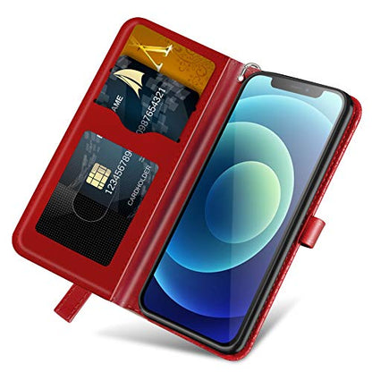Wallet Case for iPhone 12 Mini 5.4" with Card Holder,PU Leather Flip Folio Shell Wrist Strap Stand Function Magnetic Closure Phone Cover fits iPhone 12 Mini 5G 5.4 inch,Red - color: Red, size: iPhone 12 Mini 5G (5.4 inch)