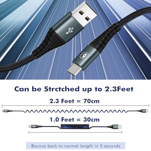 JUKEKUL 66W Braided Coiled USB A to USB C Fast Charging Cable 3FT (2Pack)