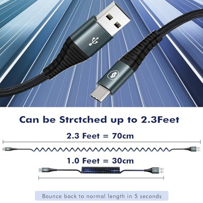 JUKEKUL 66W Braided Coiled USB A to USB C Fast Charging Cable 3FT (2Pack)