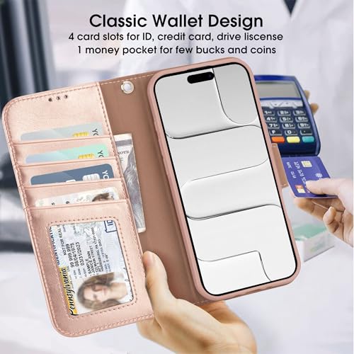 Arae Compatible with iPhone Air Case Wallet with Card Holder, Wristlet Strap Wallet Flip Cover for iPhone Air 6.5 inch Men/Women, RFID Blocking, Kickstand, Rose Gold - color: Rose Gold, size: iPhone Air 6.3 inch