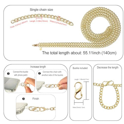 Phone Lanyard Crossbody with Tether Tab, Adjustable Phone Strap, Metal Phone Chain Lanyard, Cellphone Neck Strap for Travel Essentials, Compatible with iPhone, Smartphones, Gold - color: Gold