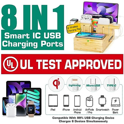 Bamboo Wireless Charging Station for Multiple Devices,Wood Charging Station - color: light bamboo