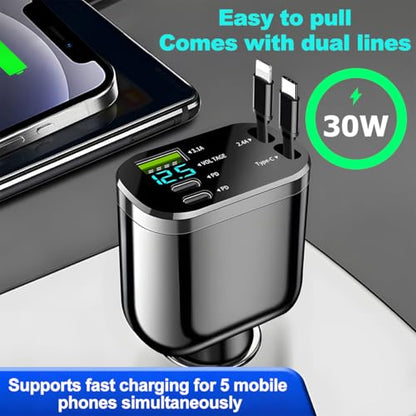 Ankuee Retractable 4-in-1 Car Charger with Dual USB-C Cables