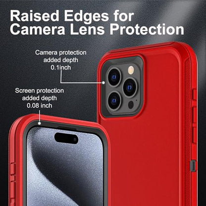 YKHJKLEC for iPhone 15 Pro Case, Military Grade 3 in 1 Heavy Duty Shockproof/Drop Proof/Dust Proof Case with 2Pcs Tempered Glass Screen Protector (Red/Black) - color: Red/Black