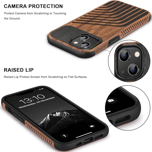 TENDLIN Compatible with iPhone 14 Case Wood Grain with Carbon Fiber Texture Design Leather Hybrid Slim Case (Hairline) - color: Hairline, size: iPhone 14