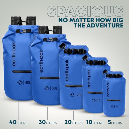 Earth Pak Waterproof Dry Bag with Zippered Pocket - Waterproof Dry Bag Backpack Keeps Gear Dry - color: Blue, size: 30L