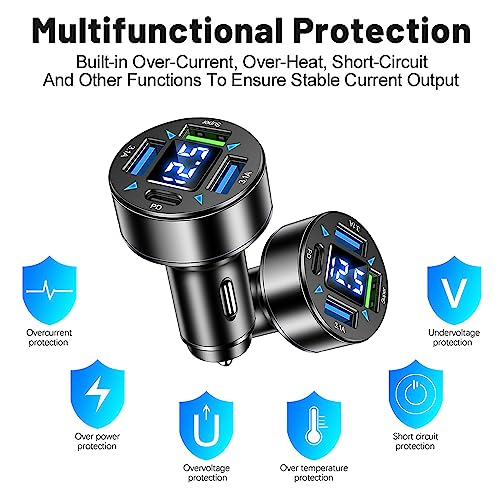 Fast Car Charger,4 Ports Cigarette Lighter USB Charger with LED Voltmeter,PD3.1/Super Port Car Charger Adapter Fast Charging,Compatible with iPhone/Android/Samsung Galaxy (PD/Super) - color: PD/Super