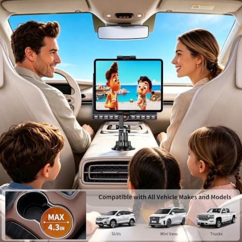 Tablet Holder for Car, Adjustable ipad car mount with Depth Large Clamp - style: Cup Tablet holder