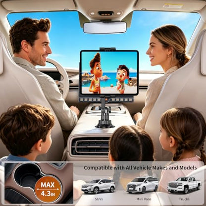 Tablet Holder for Car, Adjustable ipad car mount with Depth Large Clamp - style: Cup Tablet holder