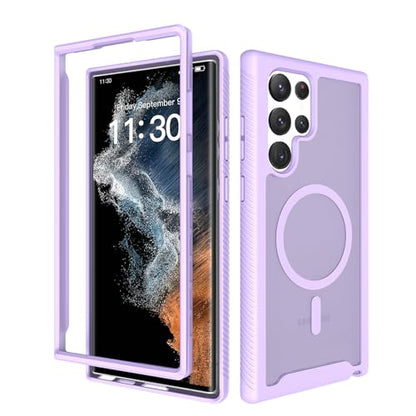 for Samsung Galaxy S22 Ultra Case Magnetic, Compatible with Magsafe 6.8-Inch Slim Fit 360 Heavy Duty Protector Wireless Charging Shockproof Anti-Slip TPU and PC Protective Phone Cover, Purple - color: Purple
