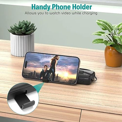 Portable Charger with Built in Cables,10000mAh Slim USB C Power Bank, Black - color: Black
