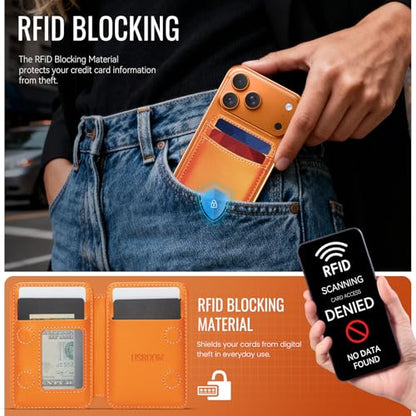 for Magsafe Wallet Magnetic RFID Blocking Card Holders, Orange - color: Orange