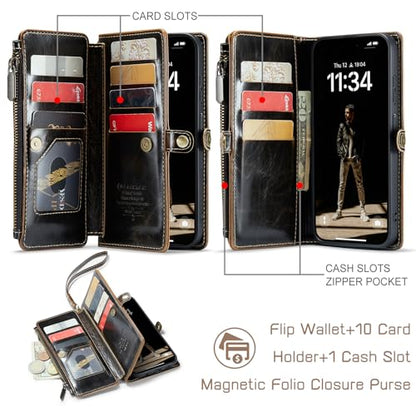 Defencase for Samsung Galaxy A16 5G Wallet Case with Card Holder, Coffee | RFID Blocking, Zipper Pocket, Durable PU Leather, Wrist Strap, Fashion Snap Flip Phone Cases Cover with Stand for Women Men - color: Coffee