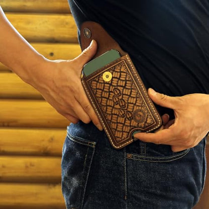 Leather Cell Phone Belt Holster EDC Case Fit for iPhone 17 16 15pro,Pixel