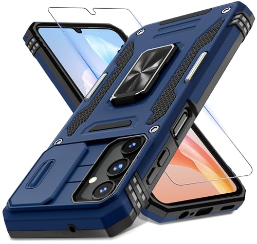 DEERLAMN Case for Samsung Galaxy A15 5G with Slide Camera Cover+Screen Protector (1 Pack), Rotated Ring Kickstand Military Grade Shockproof Protective Cover-Navy Blue - color: Navy Blue, size: A15 5G-6.5Inch