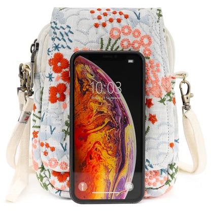 SILKAREA Embroidered Cute Mini Crossbody Bag for Women Small Handbags Wristlet Wallet Bag Cell-phone Pouch Coin Purse - color: S3 Beige