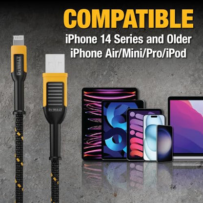 DEWALT Heavy Duty USB A to Lightning Cable [Apple MFi Certified], 6FT - size: 6 feet