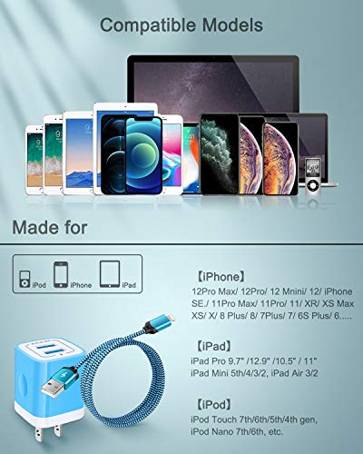 AILKIN iPhone Chargers Apple MFI Certified 6Ft Long Braided Lightning Cable - color: Blue, style: Lightning