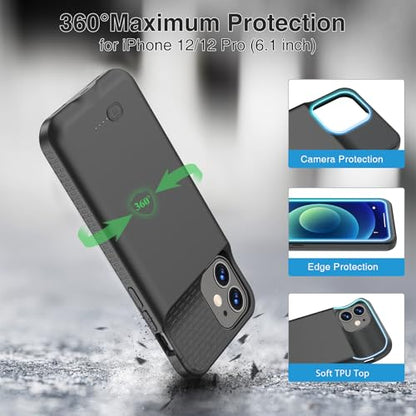GIN FOXI Battery Case for iPhone 12/12Pro, Charging Case Rechargeable 8500mAh Battery Pack Ultra-Slim Anti-Fall Protection Charger Cover Extended Juice Box for 12Pro/12 (6.1 inch) Black - size: 12/12 Pro