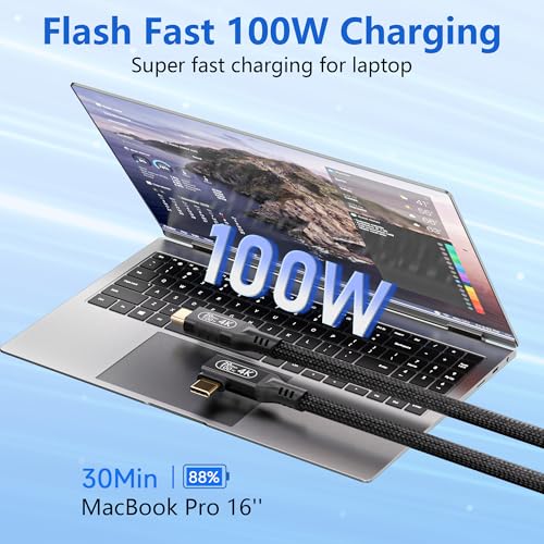 16.5FT USB C to USB C Cable, 20Gbps Data Transfer, 4K 60Hz Video, 100W Fast Charging, Compatible with iPhone 15/16, MacBook Pro, Samsung Galaxy S21/S22/S23 - size: 20Gbps Right Angle cable 16.5ft/5.0m