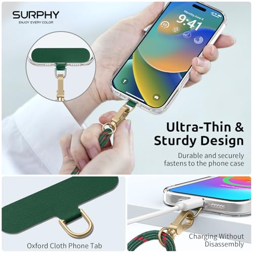 SURPHY Phone Lanyard Crossbody, Phone Strap Crossbody with 2 Tether Tabs - color: Christmas Green