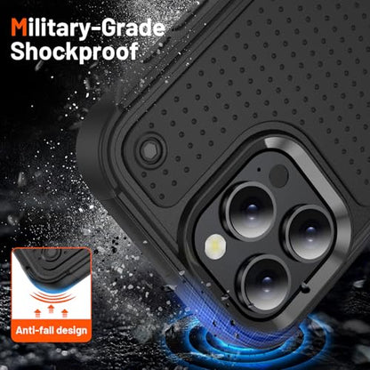 Designed for iPhone 16 Pro Max Case 2 in 1 Gift Militay Grade Drop Protective Rugged Heavy Duty Cover Shockproof Case for iPhone 16 Pro Max Phone Case for Women Men Boy Girl (Black) - color: Black