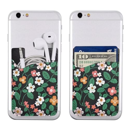 Phone Phone Adhesive Card Holder for Back Of Phone Floral Flower Stick-on ID Credit Card for All Smartphones PU Leather Card Holder Adhesive Pocket - color: Cute Flowers