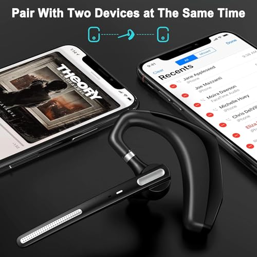 Bluetooth Headset ,Wireless bluetooth earpiece with ENC Noise Cancelling Mic, 110H Playback, Bluetooth 5.1 Dual Connectivity, Wireless Headphones Compatible iPhone/Android/PC (Office/Driving) - color: Black