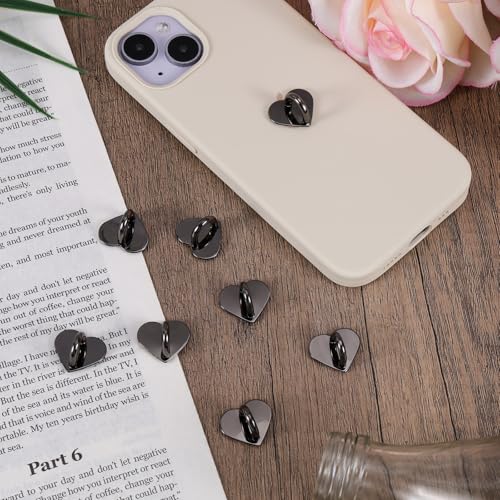 Gosknor 8pcs Heart Cell Phone Ring Holder, Cute Phone Charm Hooks Adhesive Smartphone Finger Ring Grip Sticky Metal Loop Stand for Cellphone Case Pad Tablet DIY Accessories (black) - color: black