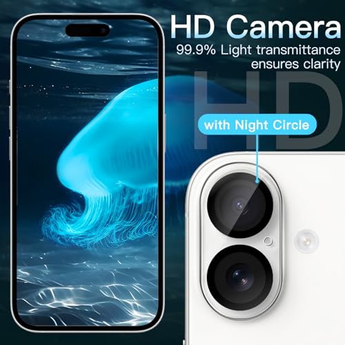 JETech Camera Lens Protector for iPhone 16/16 Plus, 3-Pack | 9H Tempered Glass, HD Clear, Anti-Scratch Protection, Night Shot Compatible, Case-Friendly - size: iPhone 16 / 16 Plus