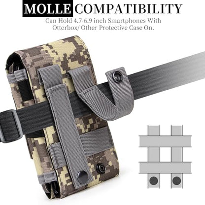 Dual Tactical Phone Pouch Molle Phone Holster Double Capacity Holder Universal Utility EDC Pouch for iPhone 17 Pro Max/17 Pro/16 Pro Max/16 Pro/15 Pro Max/15 - color: Gray Camo