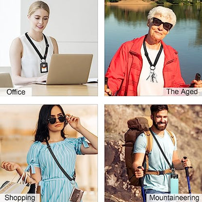 Dual-use Adjustable Lanyard End-to-end Connection Lanyard Anti-lost Neck Strap Holder for Keys Wallet Camera - color: Black Lanyard, size: Long Crossbody Lanyard - Cotton