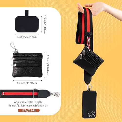 BARGIFTS Clip and Go Strap for Phone with Wallet Crossbody, Cell Phone Lanyard with Zippered Pouch, Adjustable Phone Strap Crossbody with Wallet - color: A-red&black