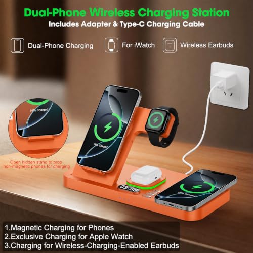 Dual Phone Foldable Wireless Charging Station for Apple, Couple&Family Use - color: Orange