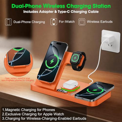 Dual Phone Foldable Wireless Charging Station for Apple, Couple&Family Use - color: Orange