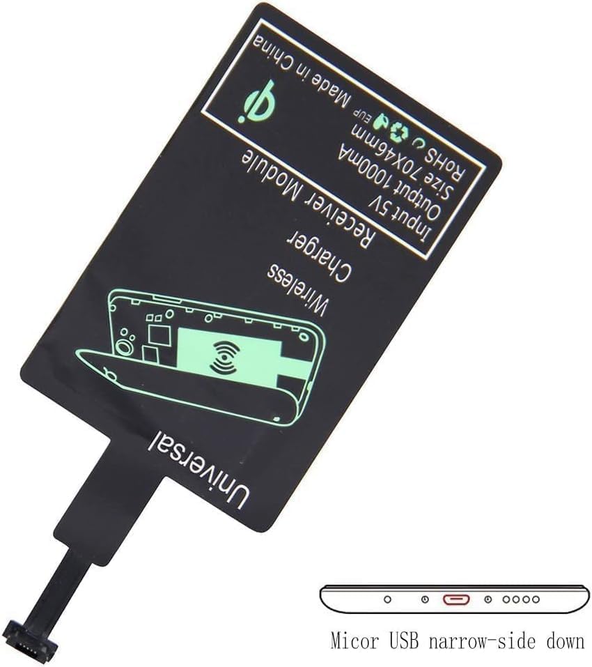 Universal Micro-USB Type A Qi Wireless Charging Receiver Patch Module Chip for Android - Fast Speed & Slim Wireless Charger Receiver - Wireless Charging Adapter Compatible with All Android Smartphones