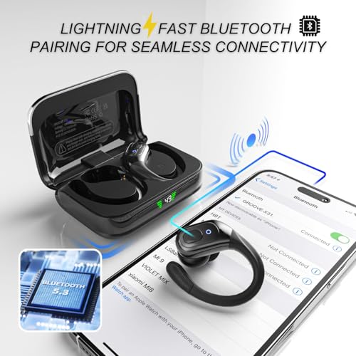 Groove 4-in-1 Wireless Earbuds w/Charging Case - 80 Hours Playtime Wireless Headphones Bluetooth 5.3 IPX7 Waterproof Noise Cancelling Earphones w/LED Light Display | Phone Charging Pad Electronics - color: Black