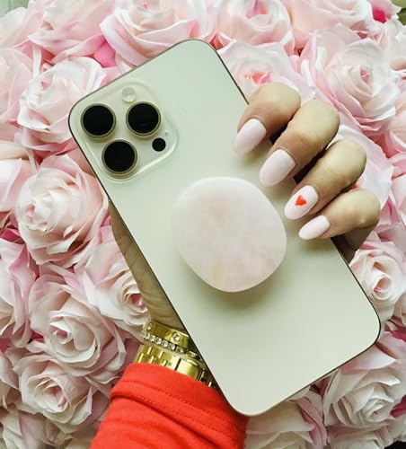 Grips by CRYSTALFY Crystal Phone Grip Holder & Expanding Kickstand-Natural Gemstone Swappable Top Accessory Compatible with iPhone, iPad, Kindle & Mobile Devices (Rose Quartz Irregular, Adhesive) - color: Rose Quartz Irregular Natural Edge, style: Adhesiv