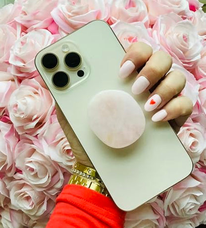 Grips by CRYSTALFY Crystal Phone Grip Holder & Expanding Kickstand-Natural Gemstone Swappable Top Accessory Compatible with iPhone, iPad, Kindle & Mobile Devices (Rose Quartz Irregular, Adhesive) - color: Rose Quartz Irregular Natural Edge, style: Adhesiv