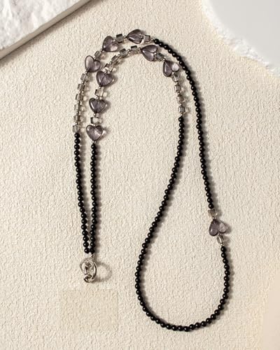 Phone Chain Crossbody Pearl Strap,Pearl Beaded Chain Shoulder Crossbody Lanyard with Phone Tether Patches Compatible with Most Phones Bag Purse - color: L